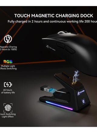 ماوس ألعاب لاسلكي X1 مع قاعدة شحن RGB، مستشعر PAW3395 PRO بدقة تصل إلى 40 ألف نقطة في البوصة، 53 جرام، فأرة كمبيوتر ثلاثية الأوضاع خفيفة الوزن للغاية، معدل استطلاع 1 كيلو هرتز، 5 أزرار قابلة للبرمجة لنظامي التشغيل WIN/MAC - view 3