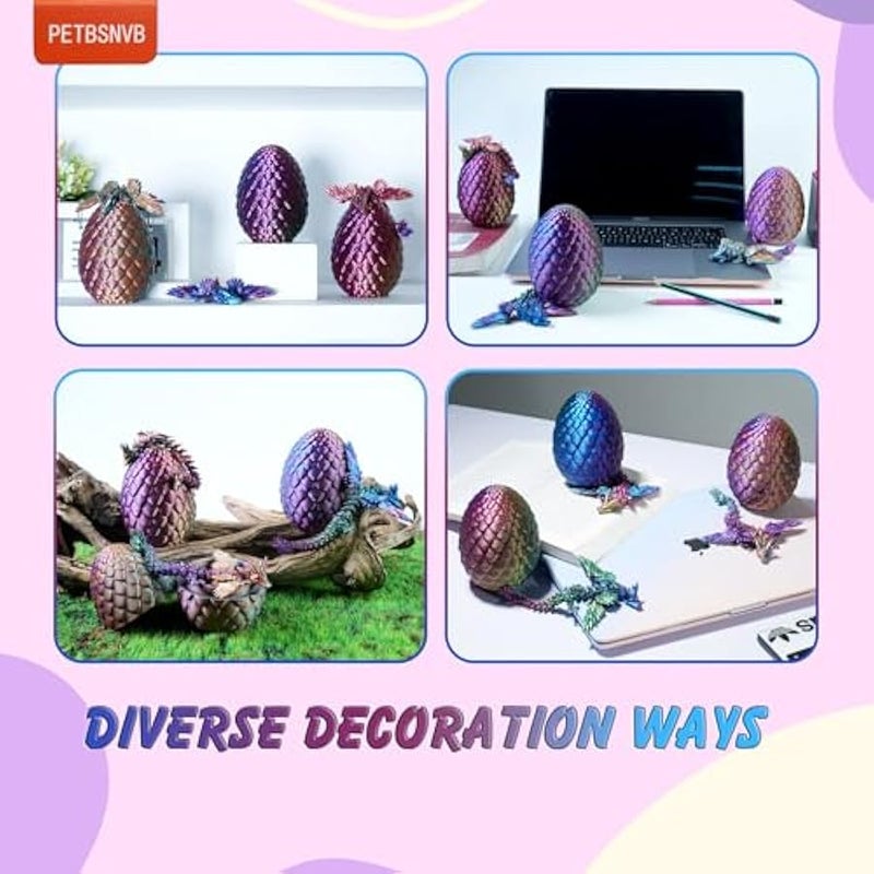 3 Colors 7 3D Printed Dragon with Wings in Egg, Easter basket stuffers, Crystal Dragon Surprise in Eggs, Articulated Dragon, Dragon Fidget Toy, Home Office Decor Executive Desk Toy (Yellow) - Image 5