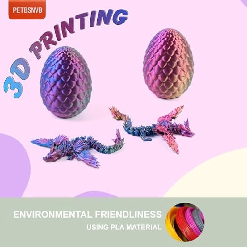 3 Colors 7 3D Printed Dragon with Wings in Egg, Easter basket stuffers, Crystal Dragon Surprise in Eggs, Articulated Dragon, Dragon Fidget Toy, Home Office Decor Executive Desk Toy (Yellow) - Image 3