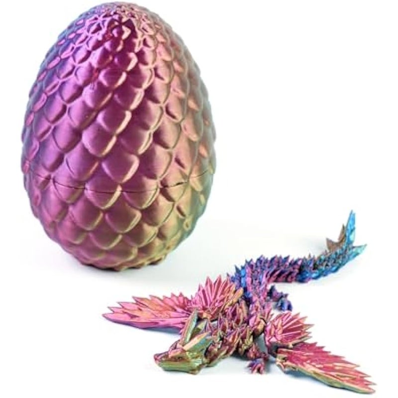 3 Colors 7 3D Printed Dragon with Wings in Egg, Easter basket stuffers, Crystal Dragon Surprise in Eggs, Articulated Dragon, Dragon Fidget Toy, Home Office Decor Executive Desk Toy (Yellow) - Image 1