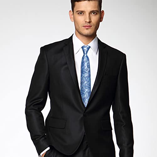 DiBanGu Blue Tie for Men Silk Baby Blue Paisley Necktie and Pocket Square Cufflinks Set Wedding Business - Image 2