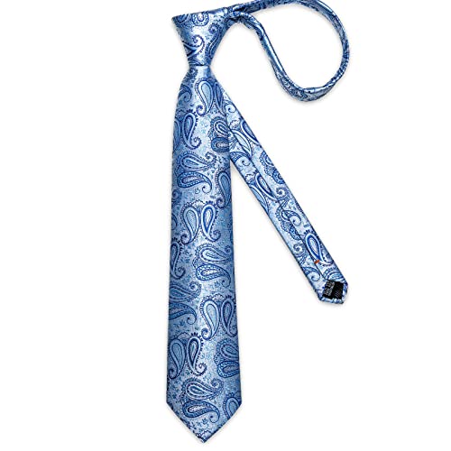 DiBanGu Blue Tie for Men Silk Baby Blue Paisley Necktie and Pocket Square Cufflinks Set Wedding Business - Image 4