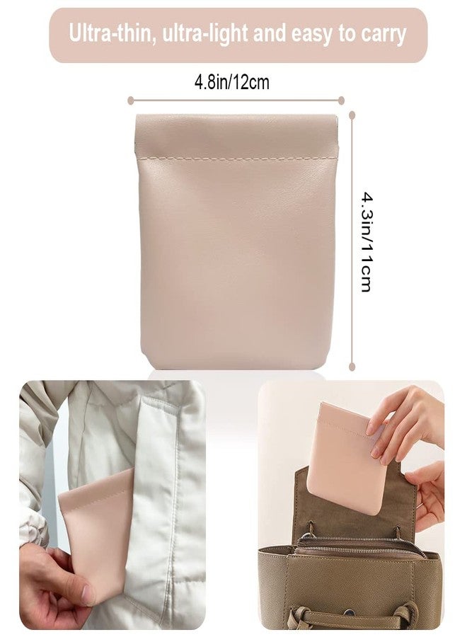 BLHLA Lambskin Texture Pocket Cosmetic Bag Squeeze Top Small Makeup Bag for Purse Mini Makeup Pouch Women's Travel Cosmetics Storage for Headphones Jewelry, Light Purple, 2pcs, Magic No Zipper Mini Makeup Bag - Image 2