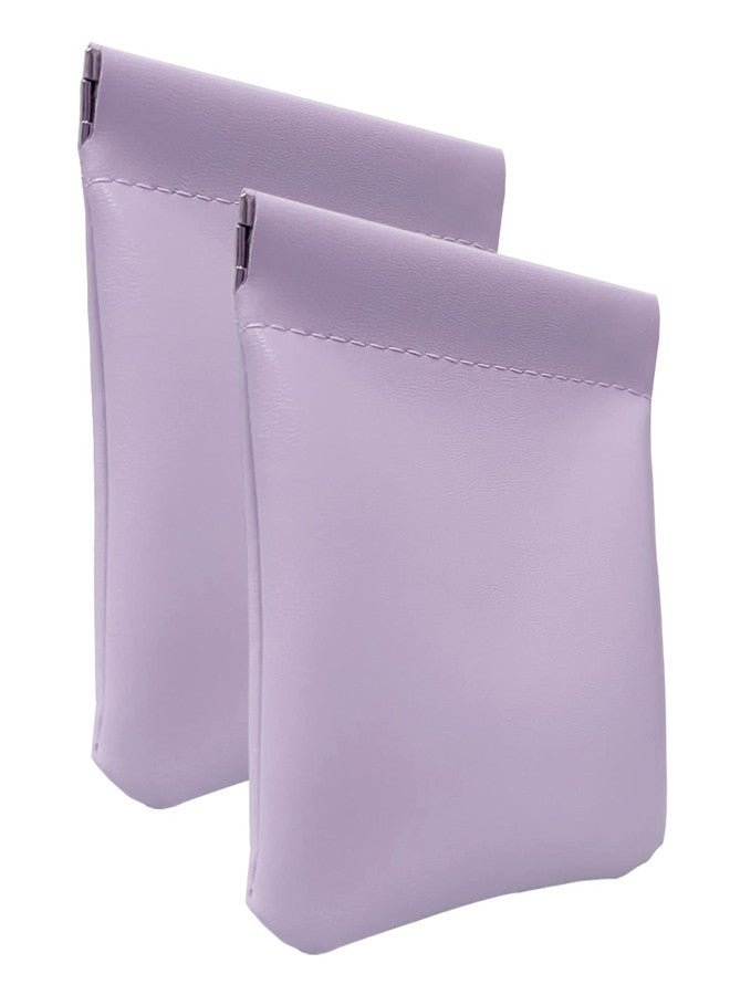 BLHLA Lambskin Texture Pocket Cosmetic Bag Squeeze Top Small Makeup Bag for Purse Mini Makeup Pouch Women's Travel Cosmetics Storage for Headphones Jewelry, Light Purple, 2pcs, Magic No Zipper Mini Makeup Bag - Image 1