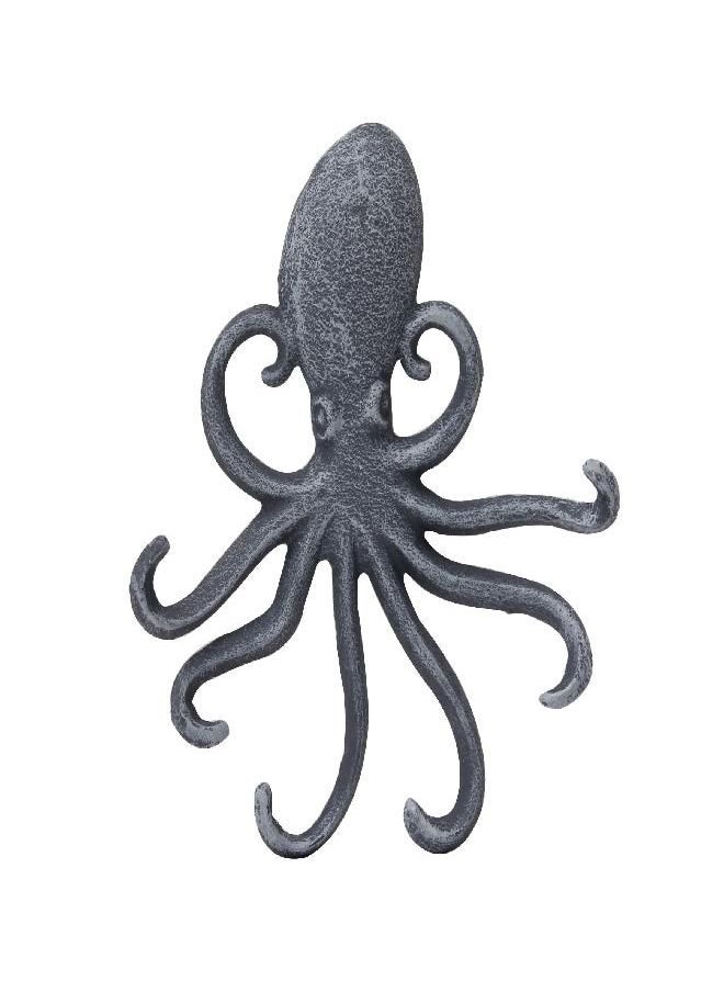 Stonebriar Stonebriar Cast Iron Octopus Decorative Wall Hook, Unique Nautical Design, Multiple Hooks , Silver 6.7" x 6"  - Image 2