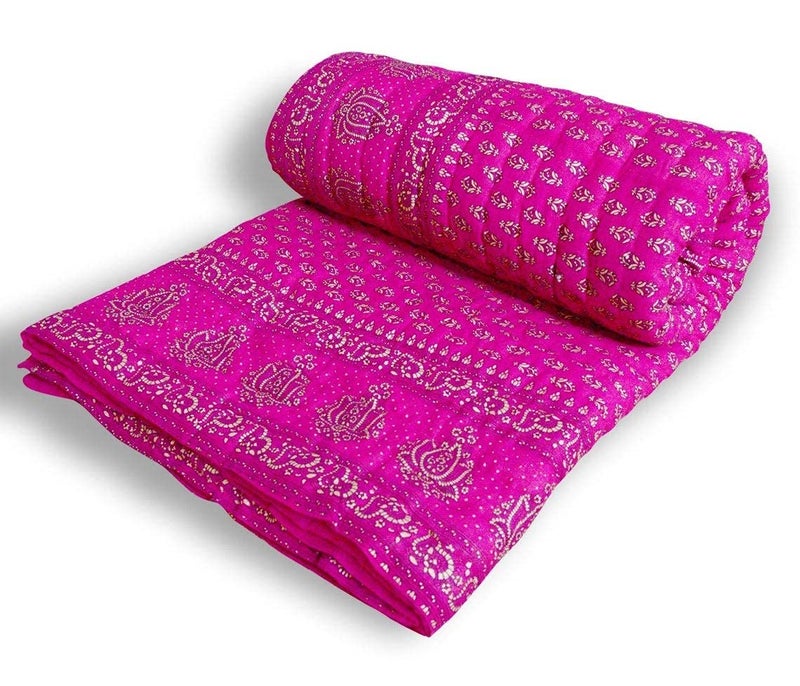 SVT SVT Traditional Famous Rajasthani Print Jaipuri Beautiful Floral Print in Pink Jaipuri RajaiRazaiQuilt King SizeKing Size Bed QuiltComforterAC QuiltAC Comforter  - Image 1