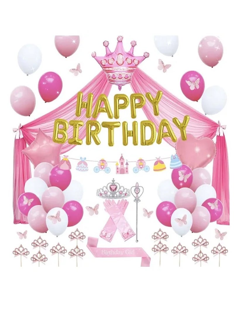 Brain Giggles Brain Giggles Princess Birthday Party Decoration Set - 58pcs  - Image 1