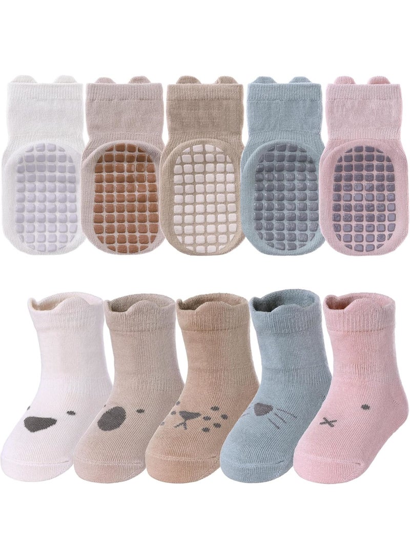 SOLARAE Baby Non Slip Sock, 5 Pairs Toddler Non Slip Socks, Low Cut Anti Skid Floor Socks for Kids Girls Boys - Image 1