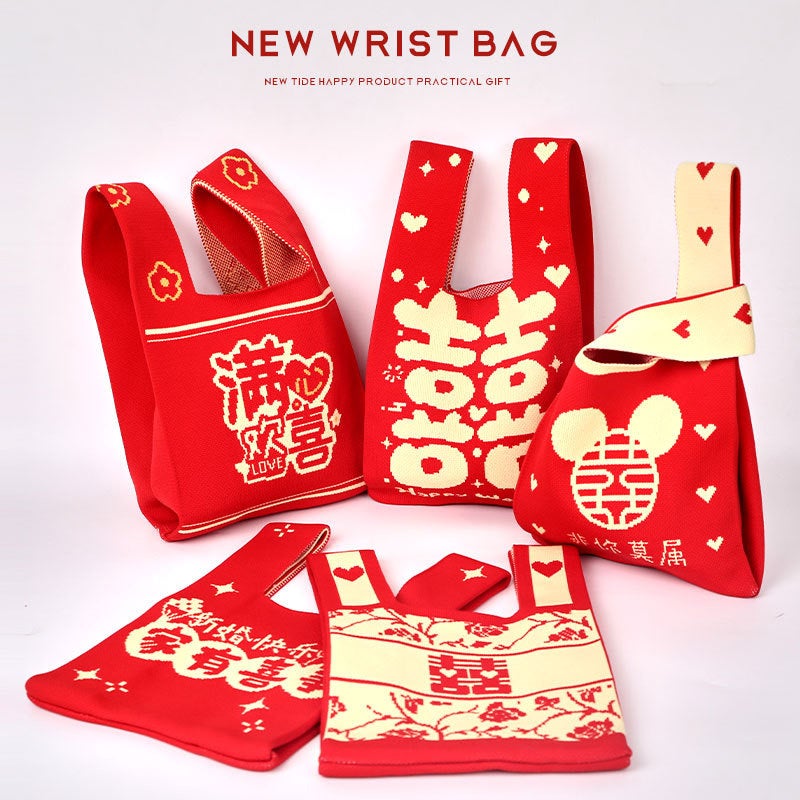 Cartoon Souvenir Bag, Tote Bag, Versatile Knitted Bucket Bag, Hand Bag, Wedding Banquet Supplies - Image 3