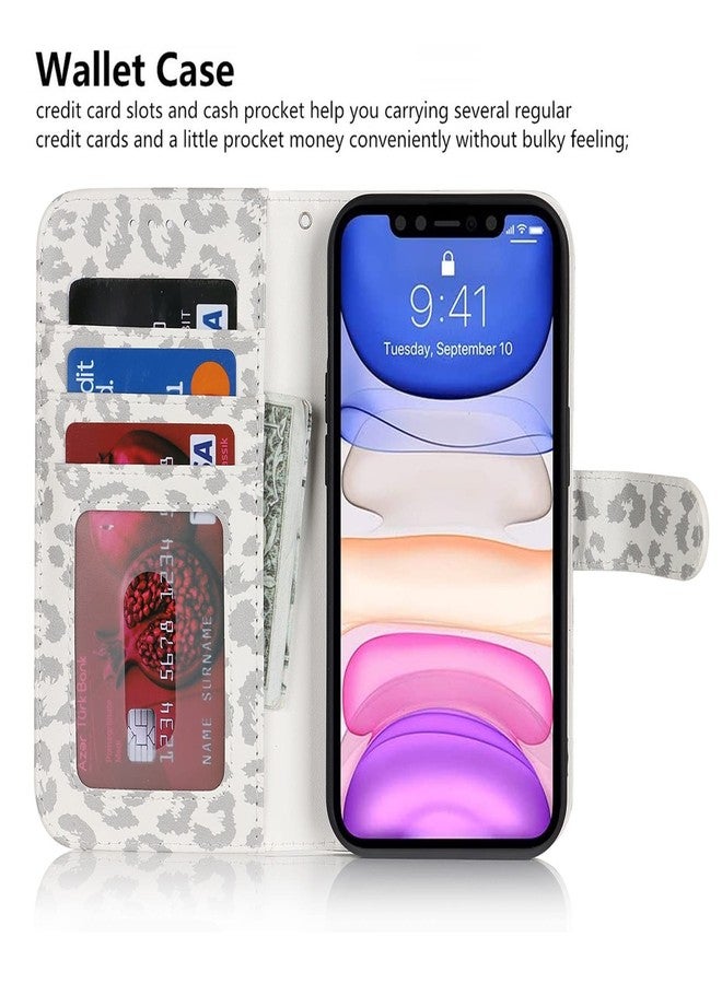 iCoverCase for iPhone 11 Phone Case Wallet with Card Holder, iPhone 11 Wallet Case for Women Men with Wrist Strap, PU Leather Kickstand Protective Flip Cover Case 6.1 Inch (White Leopard) - Image 4