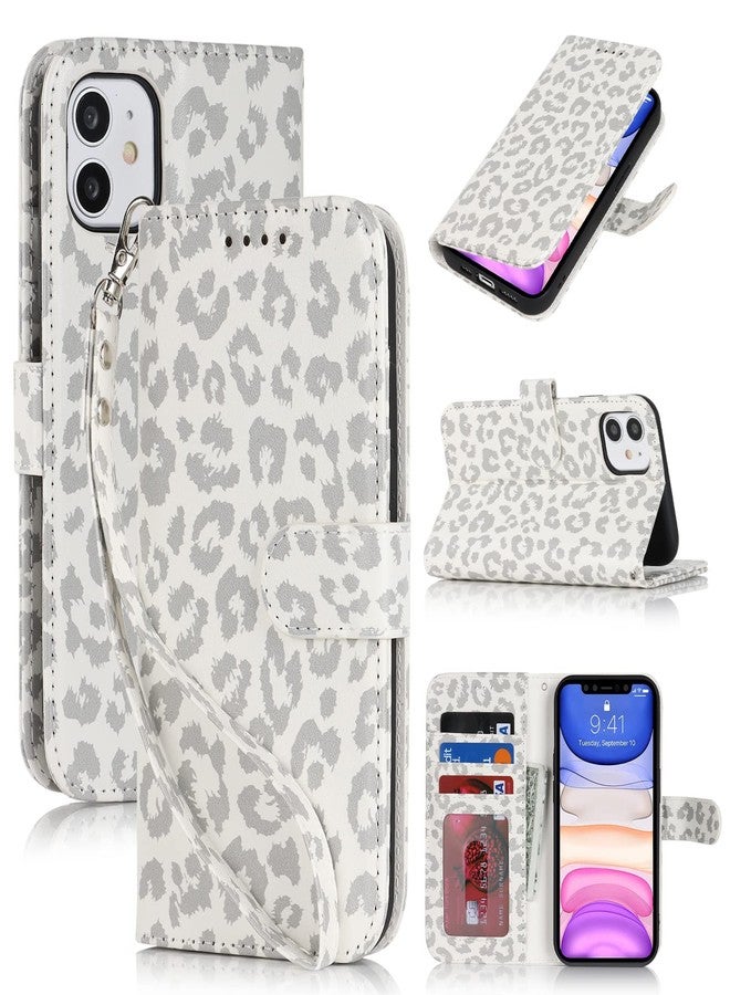 iCoverCase for iPhone 11 Phone Case Wallet with Card Holder, iPhone 11 Wallet Case for Women Men with Wrist Strap, PU Leather Kickstand Protective Flip Cover Case 6.1 Inch (White Leopard) - Image 1