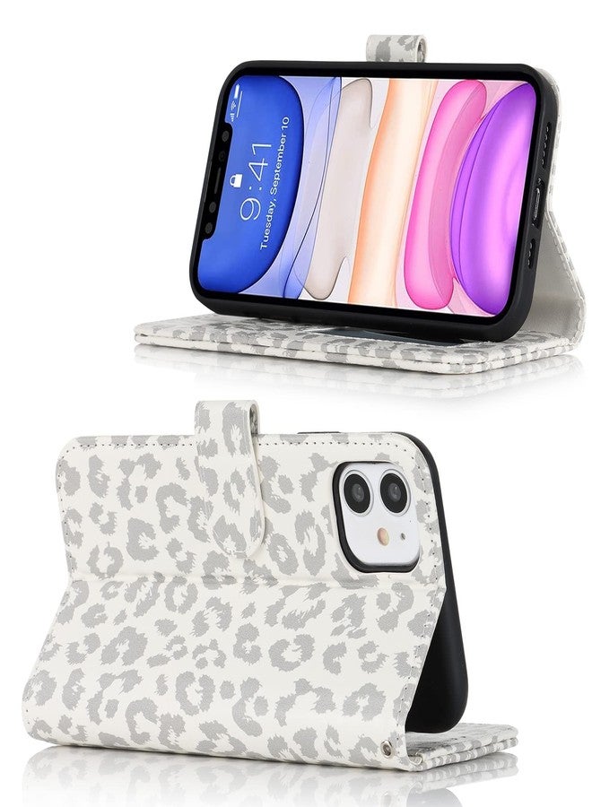iCoverCase for iPhone 11 Phone Case Wallet with Card Holder, iPhone 11 Wallet Case for Women Men with Wrist Strap, PU Leather Kickstand Protective Flip Cover Case 6.1 Inch (White Leopard) - Image 5