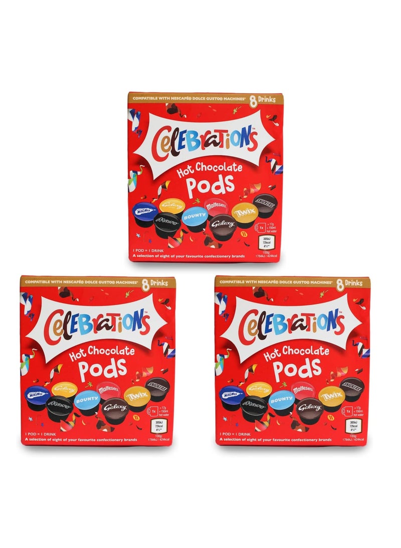 Celebrations Dolce Gusto Compatible Hot Chocolate Pods - Twix, Mars, Bounty, Snickers, Galaxy, Malteser, Milky Way & Galaxy Caramel (8) pack of 3