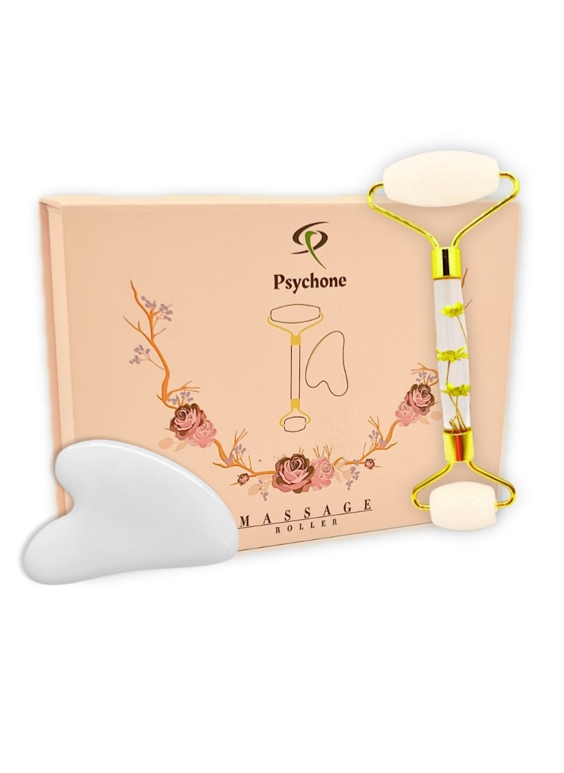 Psychone Jade Roller & Gua Sha Set, Face Roller Skin Care Tools, Natural Jade Stone Roller, Face Massager Beauty Roller for Face & Body | Relieve Wrinkles and Firm the Skin | Noiseless Design (WHITE) - pzsku/ZC1C2F659C93F044E6F1AZ/45/_/1715679074/d4975574-af97-412e-9d24-c01cc76b31f2