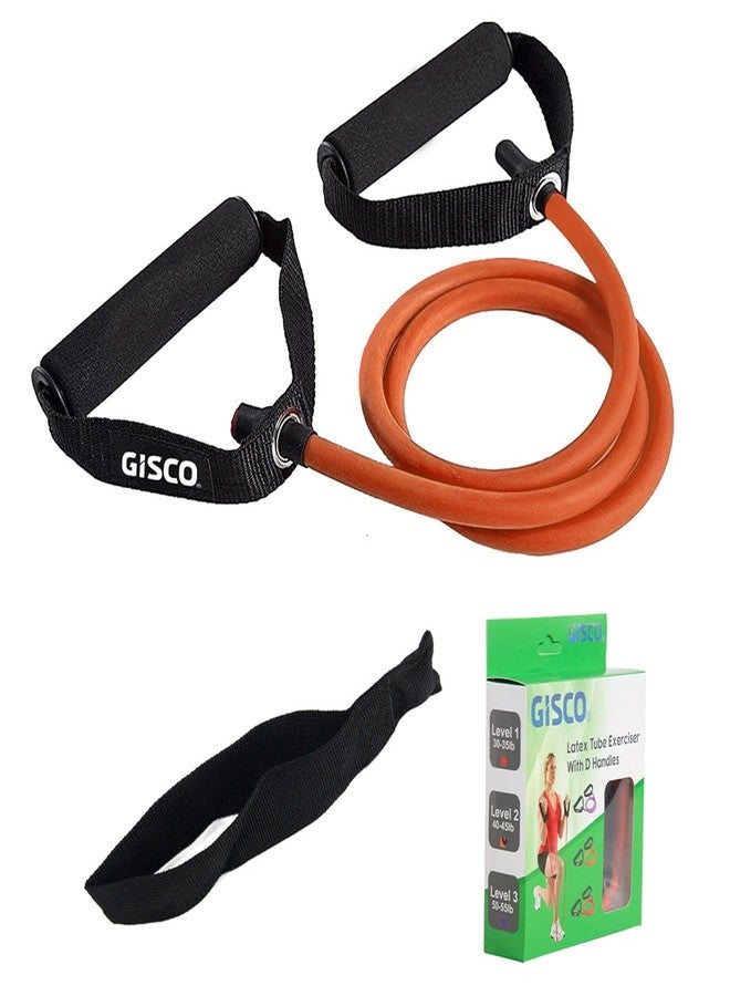 GISCO Resistance Tube with Foam Handles - Toning Tube for Stretching, Weight Training, Home Workout, Mobility & Strength - Unbreakable Rubber Resistance Band for Men & Women - Gym Equipment for Home - Image 1