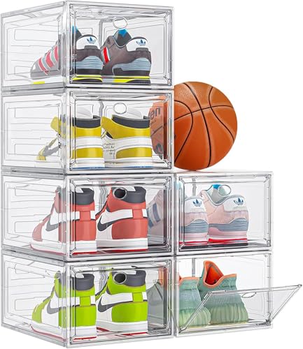Smart Saver Large Shoe Storage Boxes Organizers Clear Plastic Stackable 6 Pack, magnetic Shoe Rack Sneaker Containers, Toy Storage Organizer Bins for Entryway, Closet, Under Bed, White - Image 1