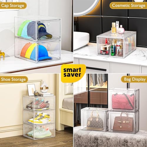 Smart Saver Large Shoe Storage Boxes Organizers Clear Plastic Stackable 6 Pack, magnetic Shoe Rack Sneaker Containers, Toy Storage Organizer Bins for Entryway, Closet, Under Bed, White - Image 3