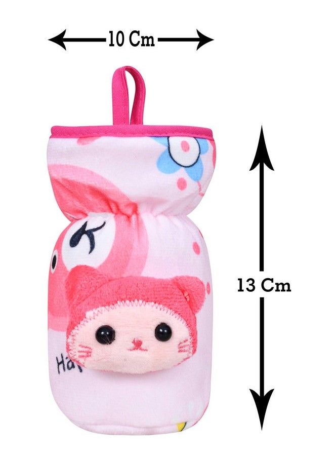 The Little Lookers Soft Plush Stretchable Baby Feeding Bottle Cover With Easy To Hold Strap ; Cute Animated Overall Print Pack Of 2 (Pink & Blue Narrow Neck 120Ml 4Oz)  - Image 4