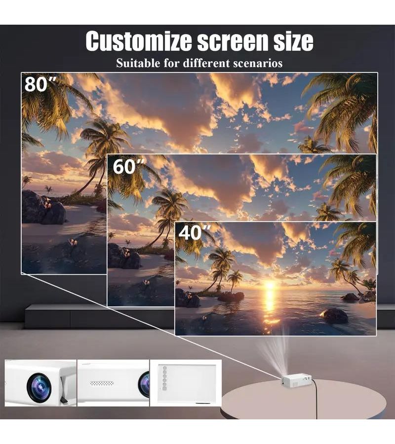 جهاز عرض محمول صغير بتقنية LED أبيض اللون، دقة عرض محلية 240P، سطوع 20 ANSI، يدعم 1080P، يعمل بالطاقة عبر USB، متوافق مع أندرويد وiOS وويندوز، للاستخدام الداخلي والخارجي، مثالي لليالي السينما والهدايا. - Image 3
