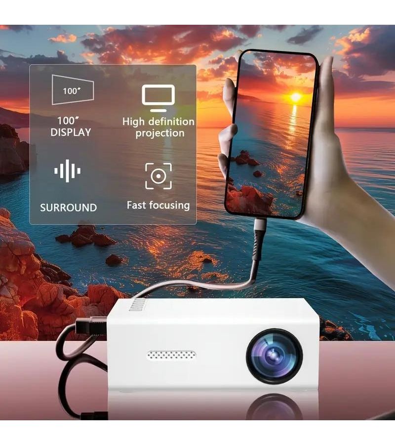 جهاز عرض محمول صغير بتقنية LED أبيض اللون، دقة عرض محلية 240P، سطوع 20 ANSI، يدعم 1080P، يعمل بالطاقة عبر USB، متوافق مع أندرويد وiOS وويندوز، للاستخدام الداخلي والخارجي، مثالي لليالي السينما والهدايا. - Image 1
