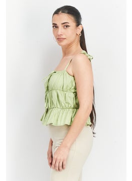 Another Reason Women Square Neck Sleeveless Textured Top, Sage Green  - Image 3