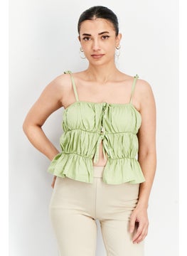 Another Reason Women Square Neck Sleeveless Textured Top, Sage Green  - Image 1