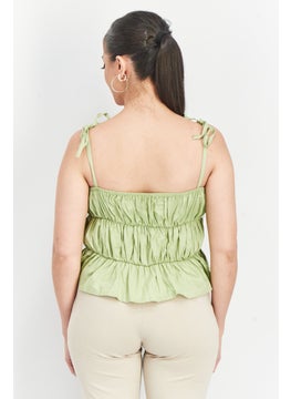 Another Reason Women Square Neck Sleeveless Textured Top, Sage Green  - Image 4