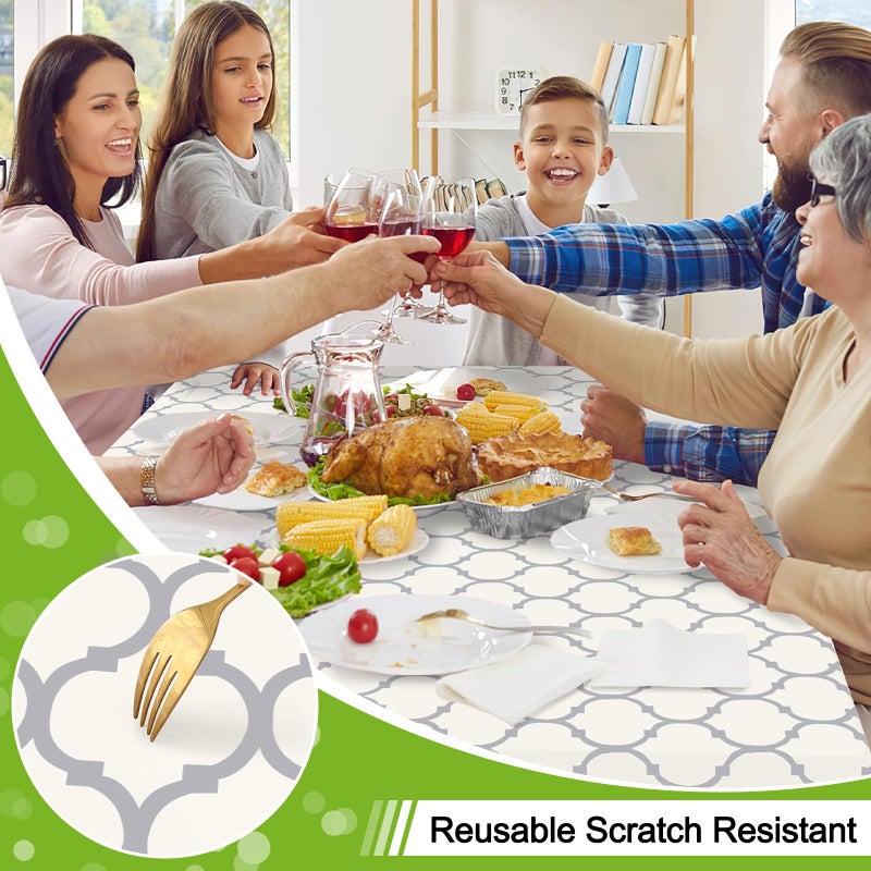 Smiry Rectangle Table Cloth, Waterproof Vinyl Tablecloth with Flannel Backing for Rectangle Tables, Wipeable Spillproof Plastic Tablecloths for Dining, Camping, Indoor and Outdoor (52"x70", Beige) - Image 4