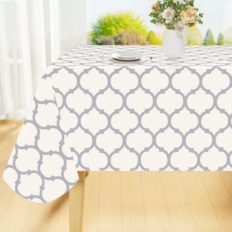 Smiry Rectangle Table Cloth, Waterproof Vinyl Tablecloth with Flannel Backing for Rectangle Tables, Wipeable Spillproof Plastic Tablecloths for Dining, Camping, Indoor and Outdoor (52"x70", Beige) - Image 1