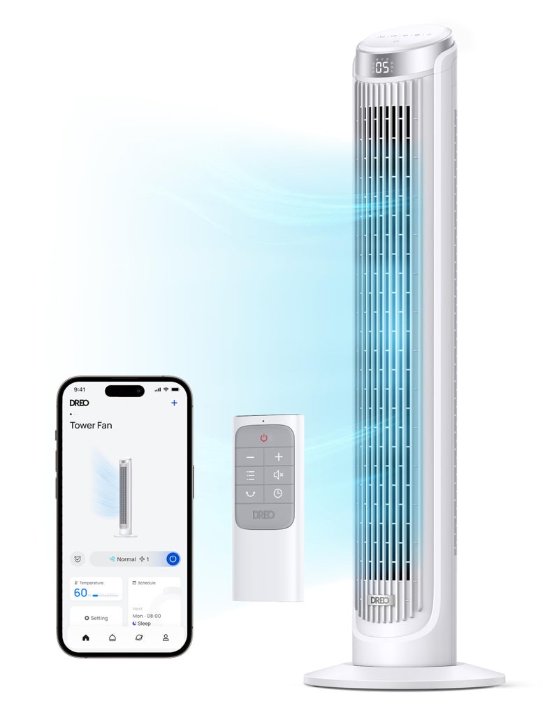 مروحة دريو الذكية للغرف مروحة قائمة داخلية 90 درجة مروحة تهوية بسرعة 26 قدم هادئة مع جهاز تحكم عن بعد مؤقت 12 ساعة تحكم صوتي متوافقة مع أليكسا