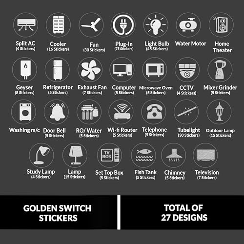 Wonder Hub Premium Silver Holographic Foil Embossed Switch Stickers for Switch Board | Pack of 330 Stickers for Home Including Fan, Light and Many More - Image 3