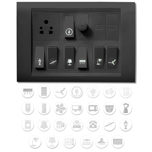 Wonder Hub Premium Silver Holographic Foil Embossed Switch Stickers for Switch Board | Pack of 330 Stickers for Home Including Fan, Light and Many More - Image 1