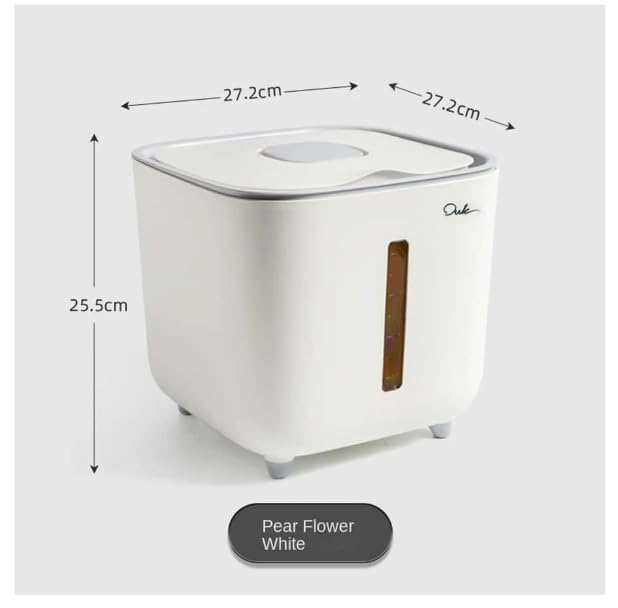 GNEY GNEY 5Kg Rice Dispenser With Measuring Cup, Upgraded Built-in Fresh Box, Cereal Dispenser Storage, BPA-Free Household Food Storage Containers For Kitchen Picnic (White)  - Image 2
