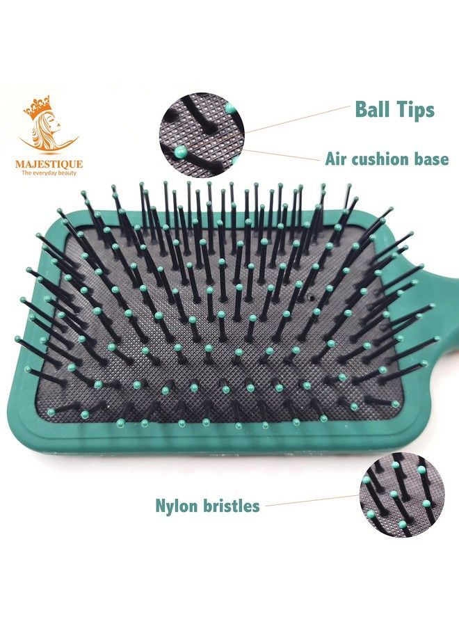 MAJESTIQUE Hair Brush Set Paddle Detangling Hairbrush Widetooth And Tail Comb No Bristle Suit For Women Men And Kids Thick/Thin/Curly/Dry Hair Gift Kit (Green)  - Image 3