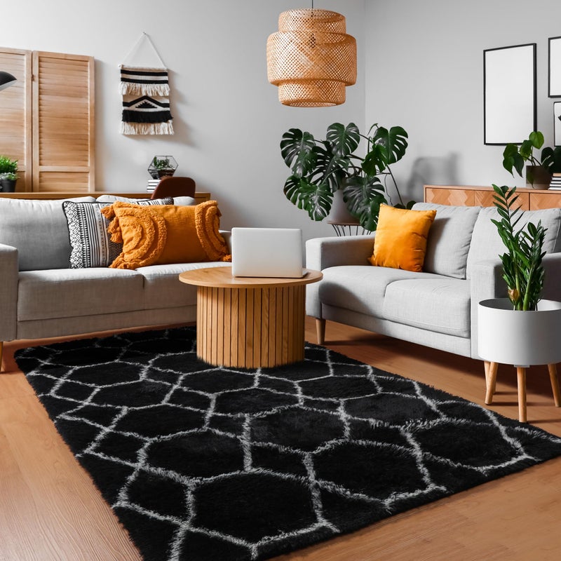 ONASAR 5x7 Area Rugs for Living Room Bedroom, Fluffy Black and White Rug, Geometric Boho Soft Plush Shaggy Floor Carpet Mat for Nursery Kids Girls Boys Teen Dorm Home Decor Aesthetic - Image 3