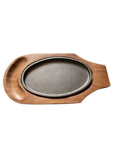 HIKEN 132 Wooden Sizzler Plate with Dip Holder Sizzler for Serving Sizzler Tray  - Image 1
