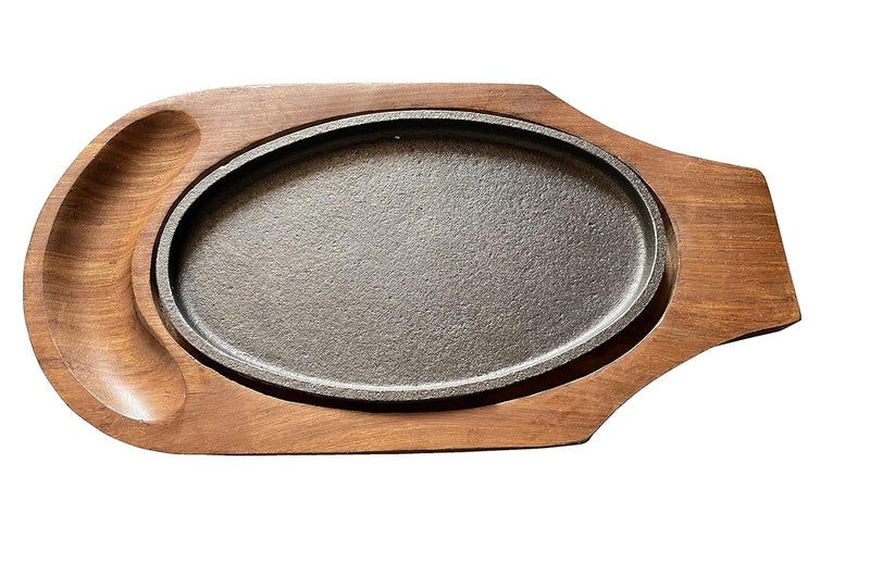 HIKEN 132 Wooden Sizzler Plate with Dip Holder Sizzler for Serving Sizzler Tray - Image 1