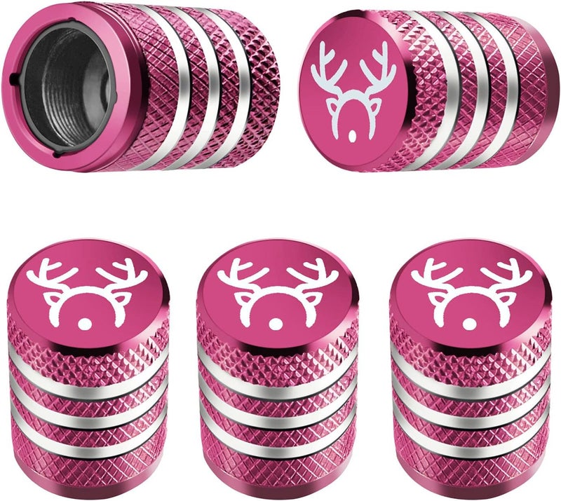DECURCAR Tire Valve Stem Cap Cover - (5 Pack) Tire Air Cap Corrosion Resistant Christmas Reindeer Antler Antlers Auto Accessories Decoration for Car Truck Bike Pink - Image 1