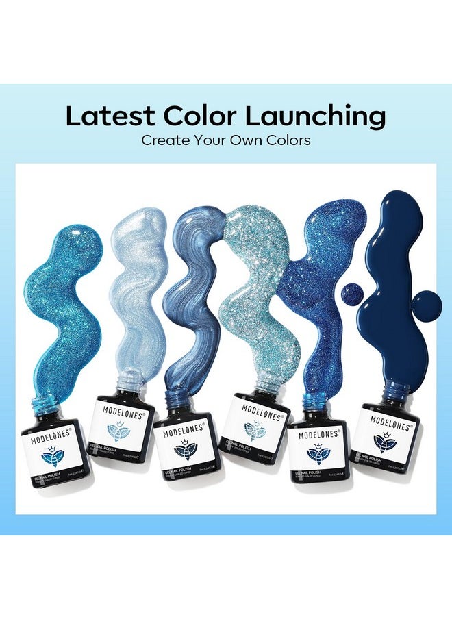 modelones - modelones Gel Nail Polish Set 6 Colors Blue Glitter Galaxy Dark Blue 9D Cat Eye Gel Nail Polish with Magnet Light Blue White Shimmer Pearl Soak Off Led Nail Art DIY Salon Gift For Women - Image 1