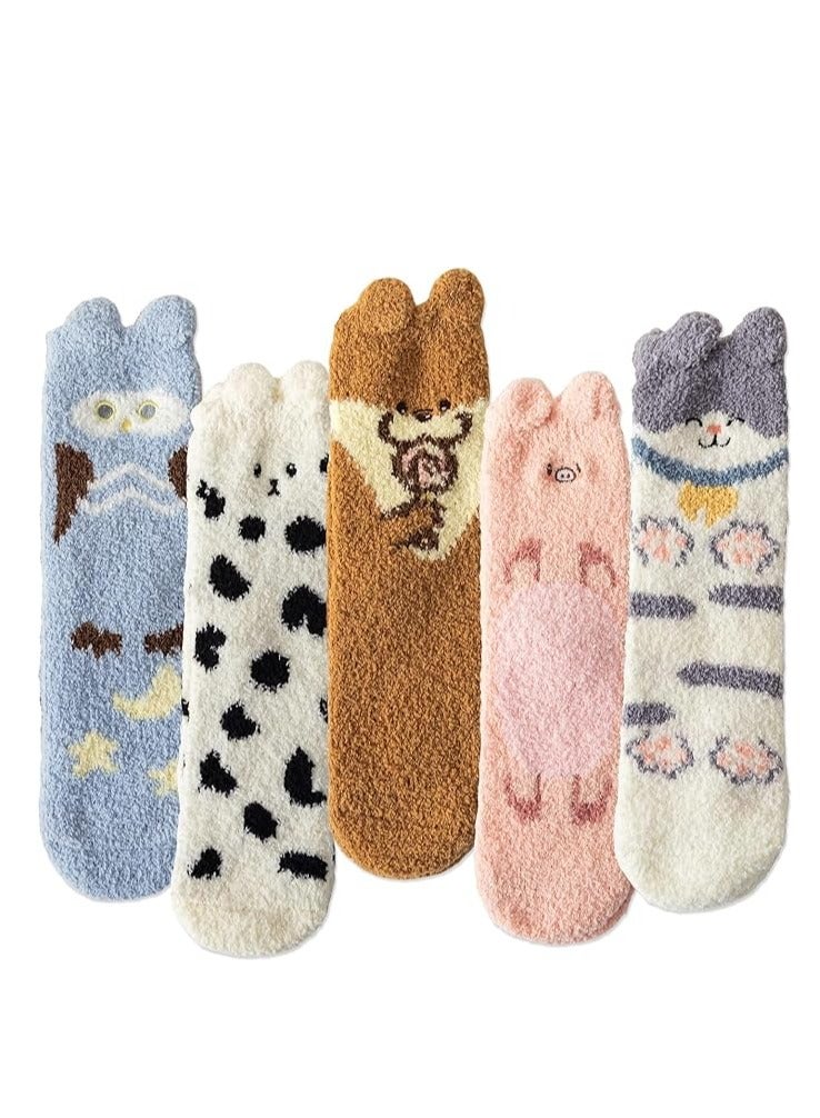 SYOSI جوارب نسائية فuzzy 5 أزواج غير متساقطة جوارب نسائية فائقة النعومة جوارب منزلية ملونة شتوية هدايا نوم لطيفة - Image 1
