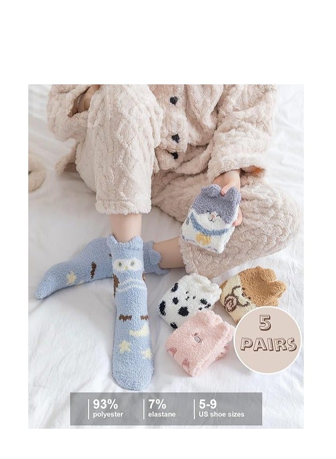 SYOSI جوارب نسائية فuzzy 5 أزواج غير متساقطة جوارب نسائية فائقة النعومة جوارب منزلية ملونة شتوية هدايا نوم لطيفة - Image 4