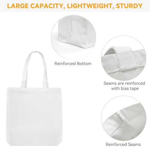 Faylapa 6 Pcs Canvas Tote Bags,Heavy Duty and Strong Easter Hunter Bag Shopping Grocery Bag Blank Cotton Bags for Decorating Christmas Crafts DIY,Painting (White, 13.6"x 15.3") - Image 3