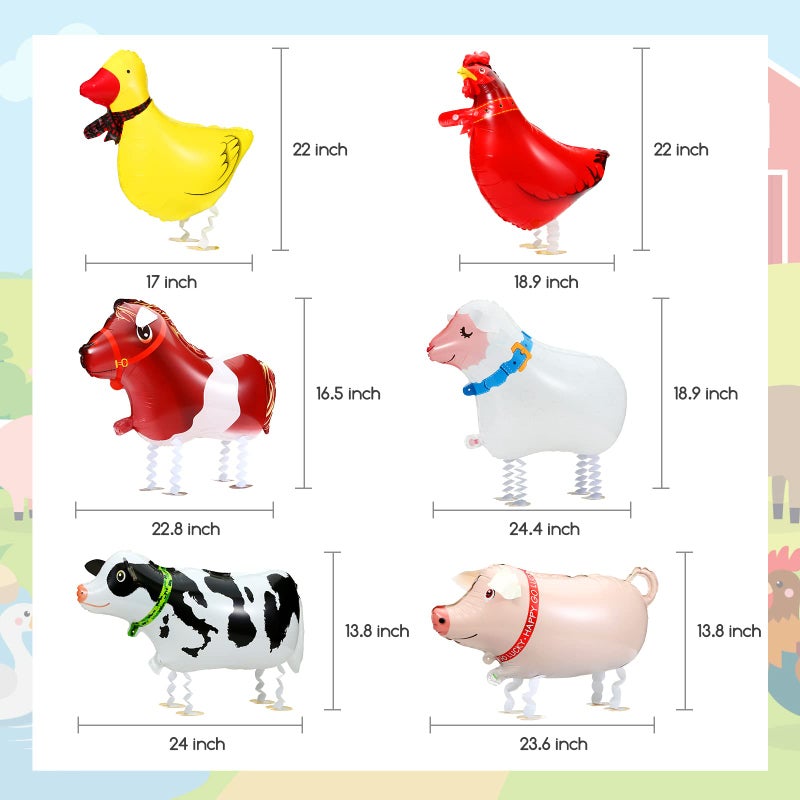 Kesote 6Pcs Farm Animal Walking Balloons Inflatable Animal Balloons for Birthday Party Barbecue Party Decor Farm Themed Party - Image 2