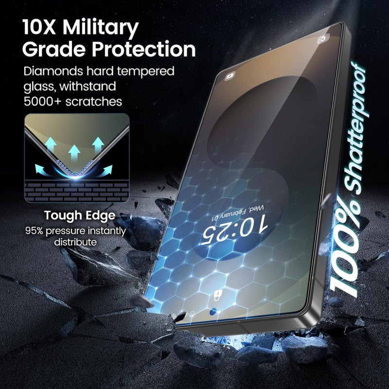 MOHAVE 4 Pack Privacy Screen Protector for SAMSUNG Galaxy S25 Ultra 6.9" with 2 Pack Camera Lens Protector [Auto Alignment/Dust Removal] Anti Spy Tempered Glass [Military Grade Shatterproof] 100% Ultrasonic Fingerprint ID Unlock - Image 5