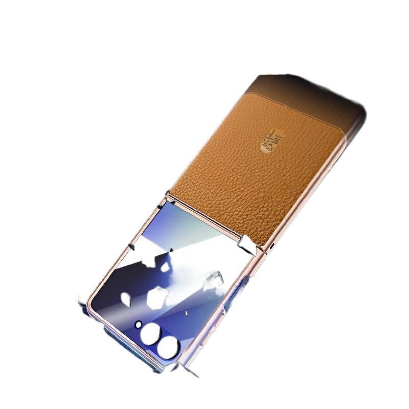 غطاء واقي بملمس جلد لـ Samsung Galaxy Z Flip 6 باللون أسود مضاد للانزلاق مع جلد أصلي ومطلي بالكهرباء مع مقاوم للبصمات مع قبضة مضادة للانزلاق للاستخدام المنزلي للسفر - Image 4