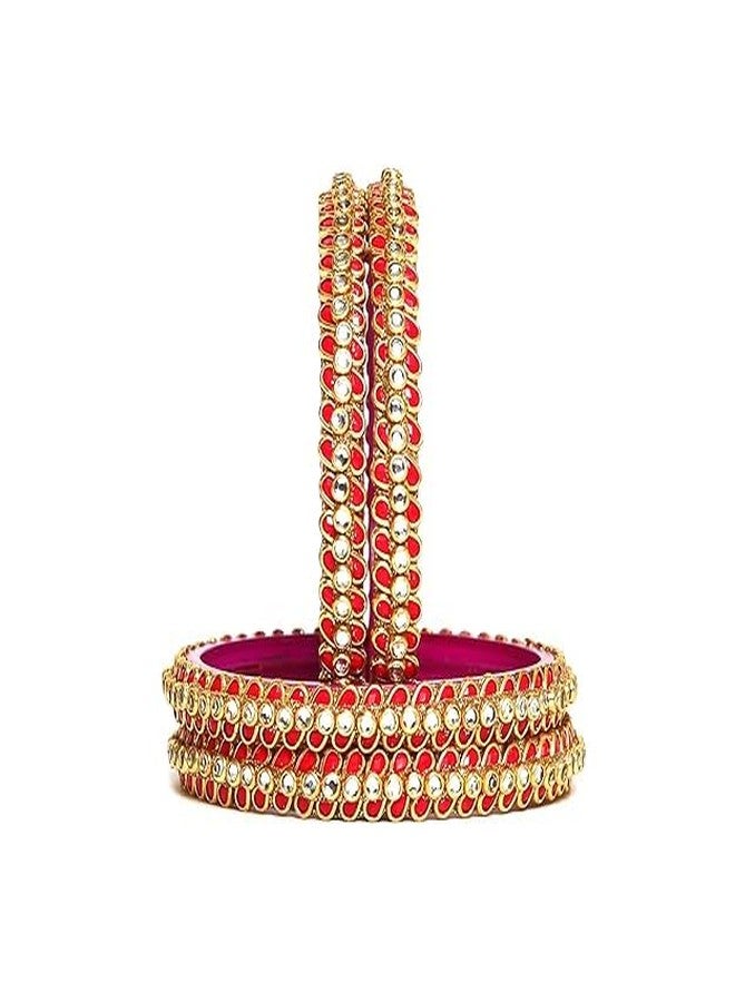 BANGLESKART EYES ON YOUR HANDS Fancy Design bangle for Women | Glass Kada for Girls | Wedding Party Use Glass Kada for Ladies - Pack of 4. (KUNDANLEAF_ROSE, 2.2) - Image 1