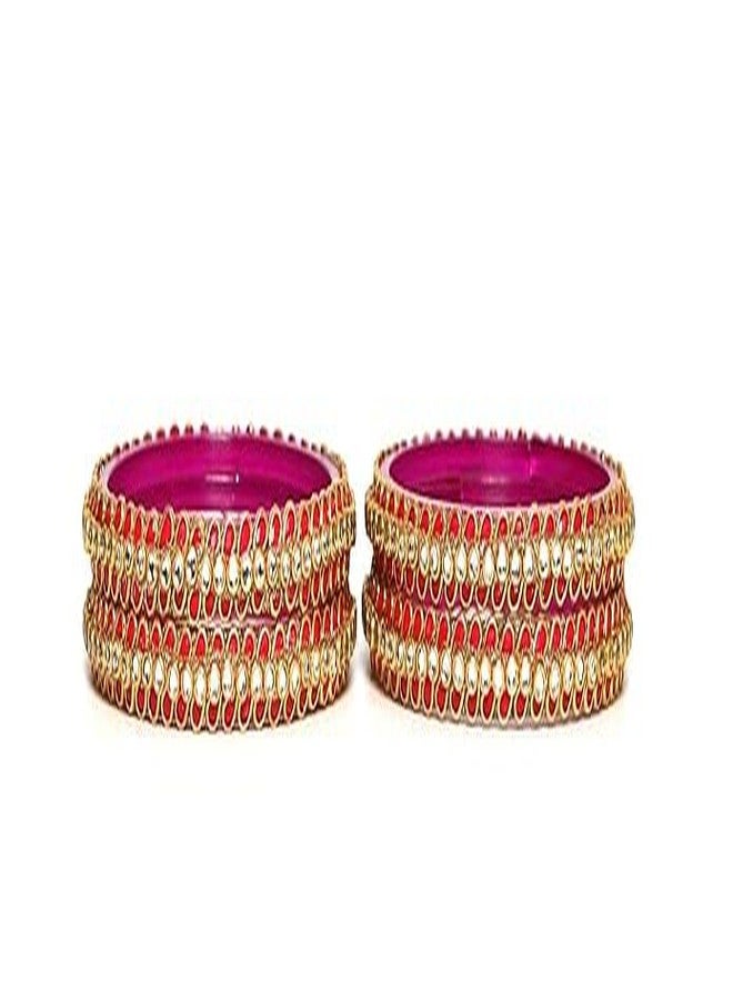 BANGLESKART EYES ON YOUR HANDS Fancy Design bangle for Women | Glass Kada for Girls | Wedding Party Use Glass Kada for Ladies - Pack of 4. (KUNDANLEAF_ROSE, 2.2) - Image 4
