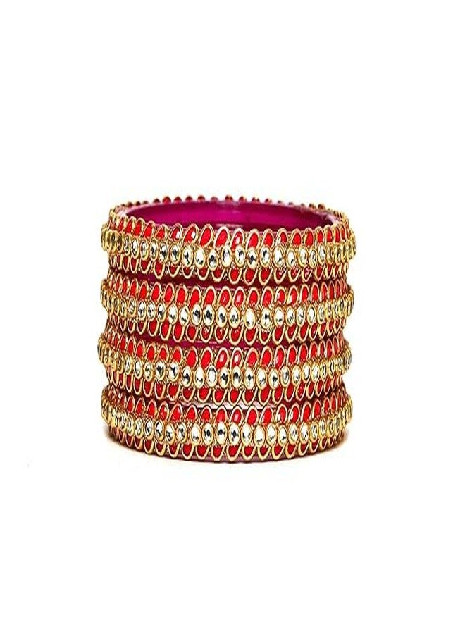 BANGLESKART EYES ON YOUR HANDS Fancy Design bangle for Women | Glass Kada for Girls | Wedding Party Use Glass Kada for Ladies - Pack of 4. (KUNDANLEAF_ROSE, 2.2) - Image 3