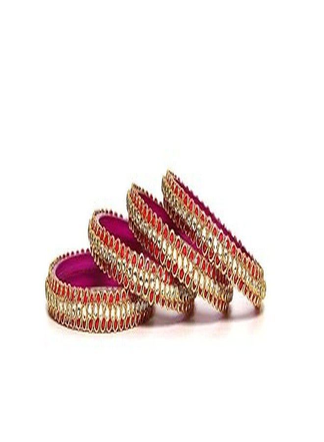 BANGLESKART EYES ON YOUR HANDS Fancy Design bangle for Women | Glass Kada for Girls | Wedding Party Use Glass Kada for Ladies - Pack of 4. (KUNDANLEAF_ROSE, 2.2) - Image 5