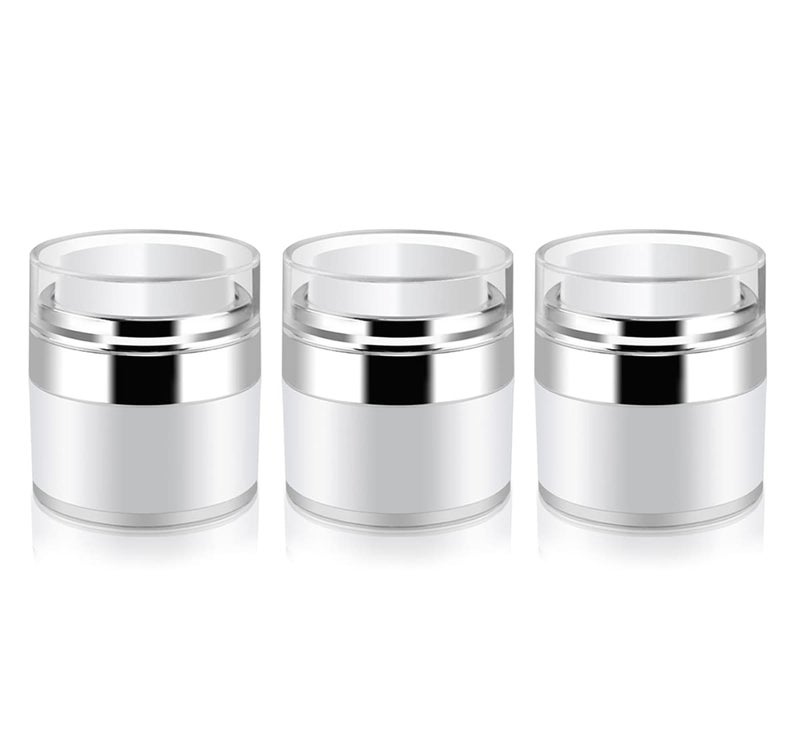 Furnido 3 Pack 0.5 oz Airless Pump Jars,Empty Acrylic Makeup Cosmetic Jar Containers with Press Pump,Refillable Airless Travel Lotion Jar With Lid for Thick Moisturizer,Skincare Cream,White